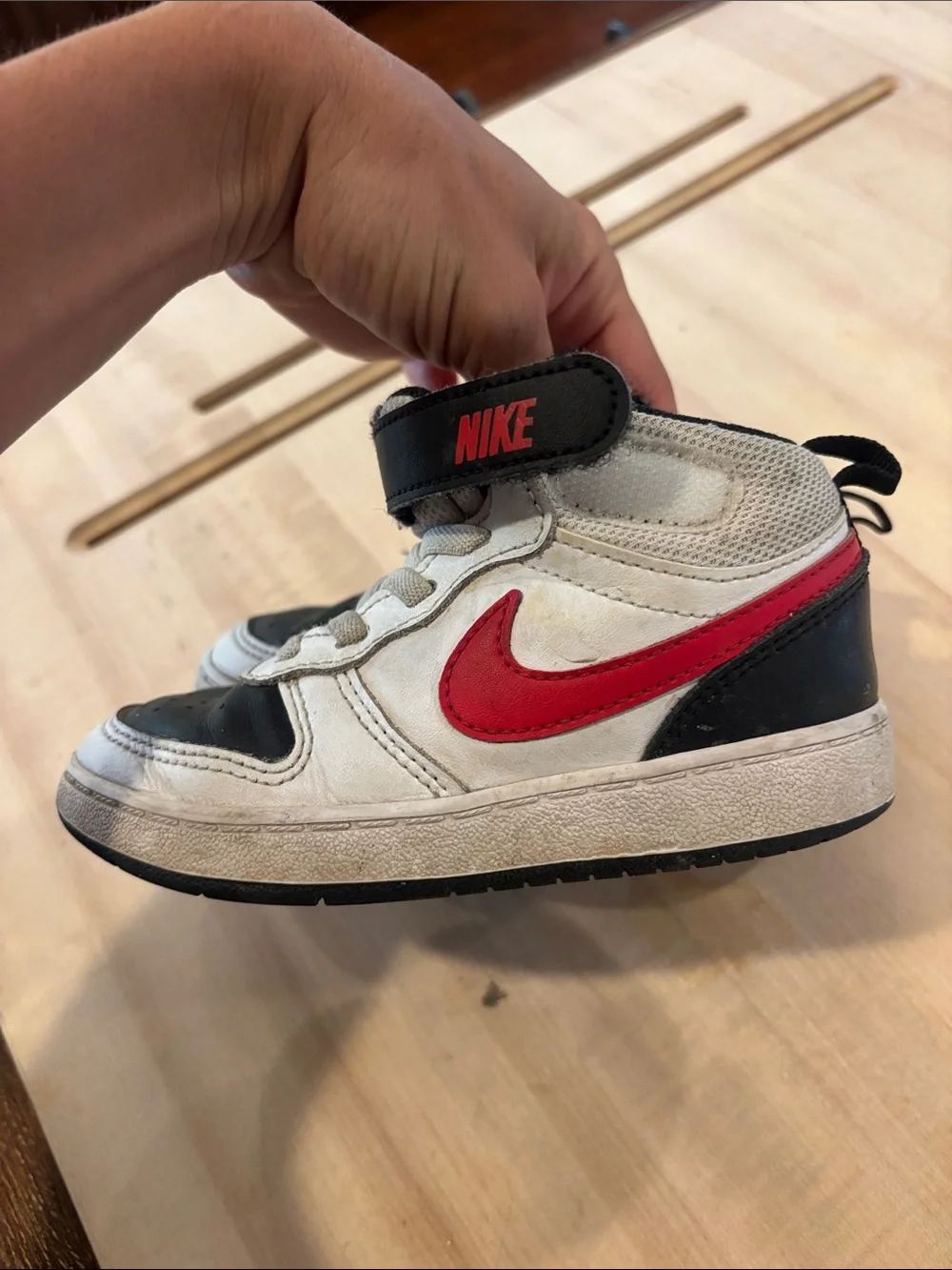 Nike Kids High-Top Sneakers in White, Black & Red